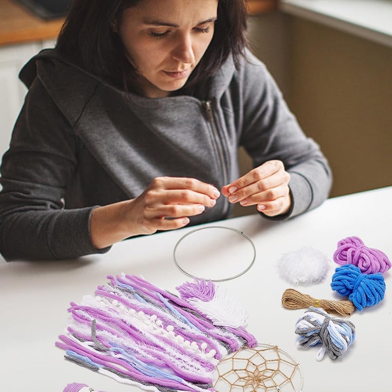 BEUNITONE DIY Two-Color Dreamcatcher Kit 2 Set 19.69“ x 5.91“ Boho Purple Blue Wool Yarn Handmade Dream Catcher for Beginner Dream Catcher for Women Gifts DIY Wall Decor for Bedroom, Livingroom - Image 4